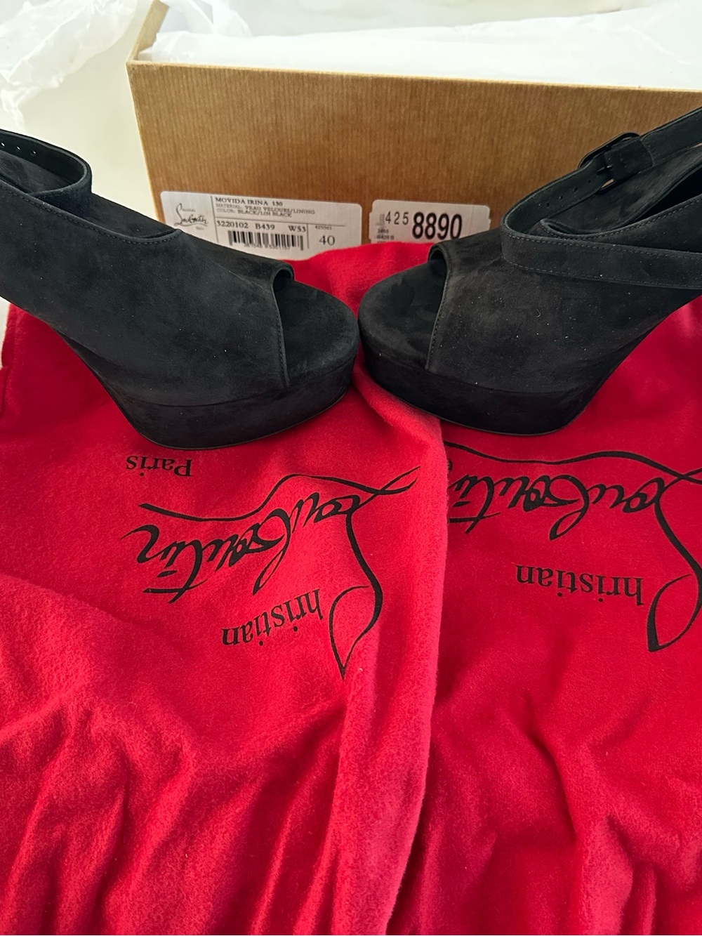 Brand New Never Worn Christian Louboutin Black Suede Platform Peep-Toe Heels - Picture 5 of 7